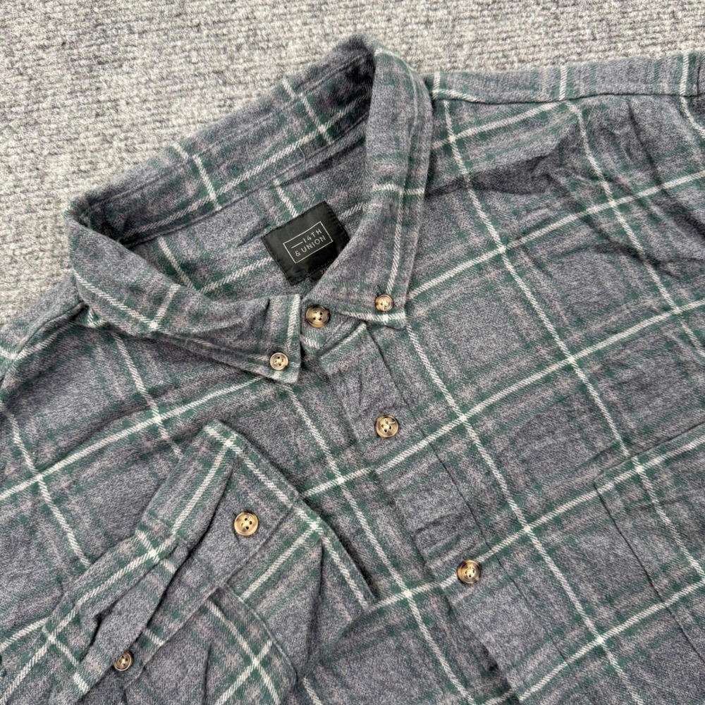 14th & Union Flannel Shirt 2XL Gray Plaid Long Sleeve Button Down Men's